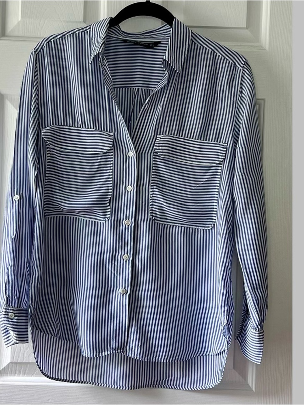 Zara Woman Navy and White Striped Shirt